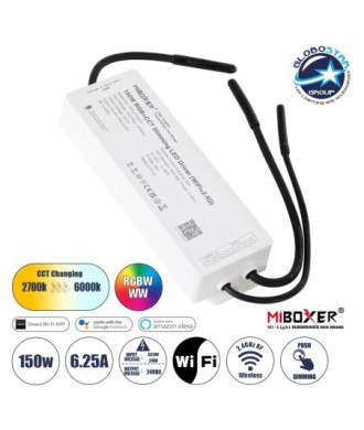 GloboStar® 71440 WP5-P150V24 Mi-BOXER DC Smart Wifi & RF 2.4Ghz & Push Dimming Power Supply Τροφοδοτικό SELV & Controller - Dimmer All in One 5 Καναλιών AC100-240V σε DC 24V 5 x 1.25A 30W - Max 6.25A 150W - Αδιάβροχο IP67 RGBW+WW Μ22.5 x Π7.3 x Υ3.5cm - 5